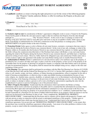 Exclusive Right to Rent Agreement