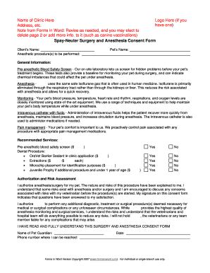 Spay-Neuter Surgery and Anesthesia Consent Form