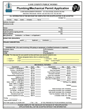 Lane County Plumbing Mechanical Permit Application