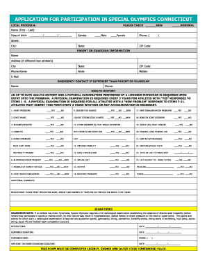 Special Olympics Connecticut Participation Application