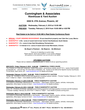 Cunningham & Associates Warehouse Auction Terms and Conditions