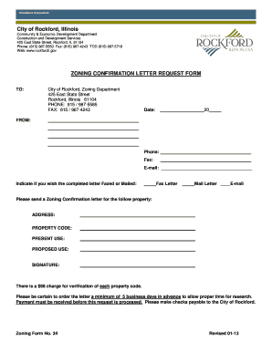 Confirmation letter format - ZONING CONFIRMATION LETTER REQUEST FORM City of ... - rockfordil