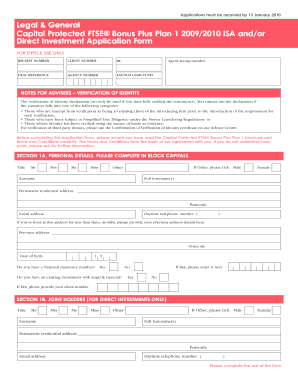 Capital Protected FTSE® Bonus Plus Plan 1 Application Form