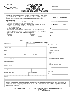 Oregon Tobacco Transport Permit Application
