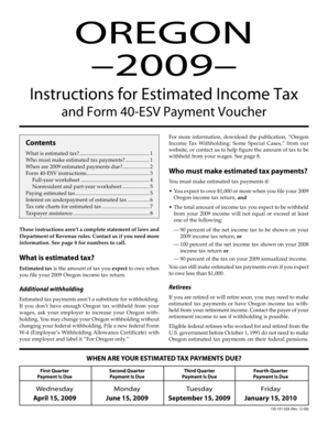 Oregon Estimated Income Tax Form 40-ESV