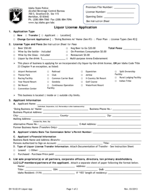 Idaho Liquor License Application