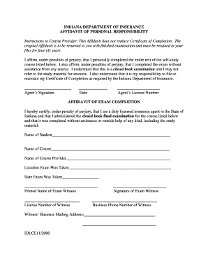 Indiana Affidavit of Personal Responsibility