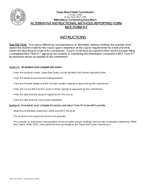 Texas Real Estate Commission MCE Form 9-7