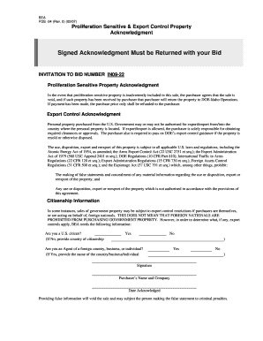 Proliferation Sensitive Property Acknowledgment Form