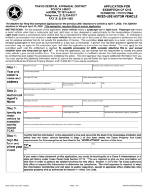 Texas Motor Vehicle Exemption Application