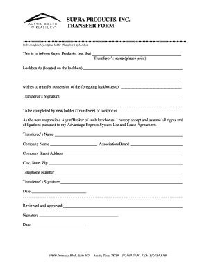 Supra Products Lockbox Transfer Form