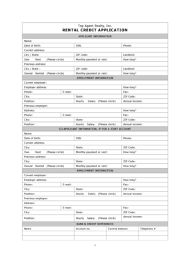 Top Agent Realty Rental Credit Application