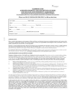 Climbing Gym Acknowledgment and Assumption of Risks