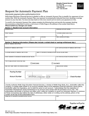 Wells Fargo Student Loan Automatic Payment Plan Form
