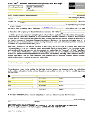 WellsTrade Corporate Resolution for Depository and Brokerage
