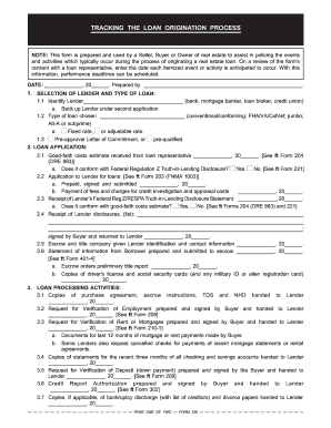 Real Estate Loan Origination Tracking Form