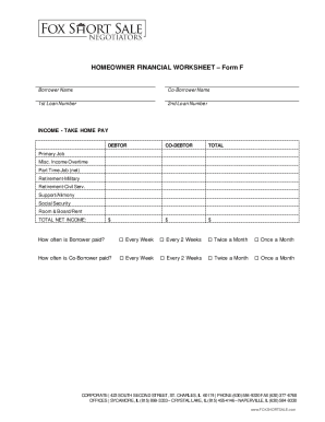 Homeowner Financial Worksheet Form F