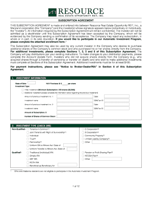Resource Real Estate Opportunity REIT Subscription Agreement