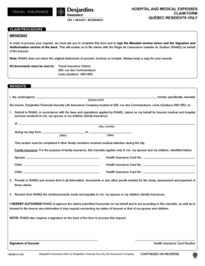 Quebec Hospital and Medical Expenses Claim Form