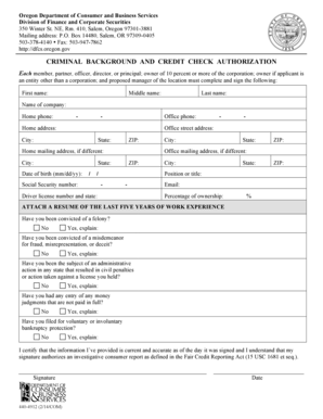 Oregon Criminal Background and Credit Check Authorization