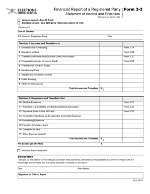 Financial Report of a Registered Party Form 3-3