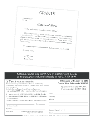 Grant's Subscription Form