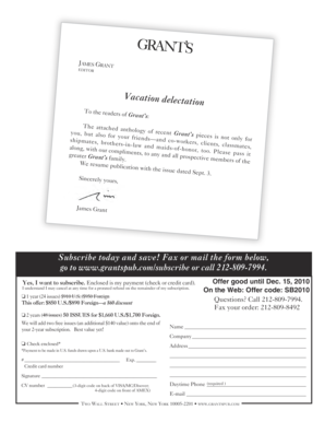 Grant's Subscription Form