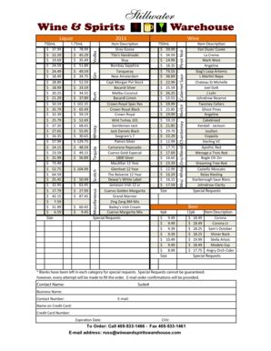 Wine and Spirits Order Form