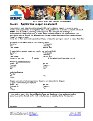 KBC Bank Account Application Form