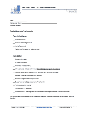 Washington State Short Sale Affidavit and Authorization
