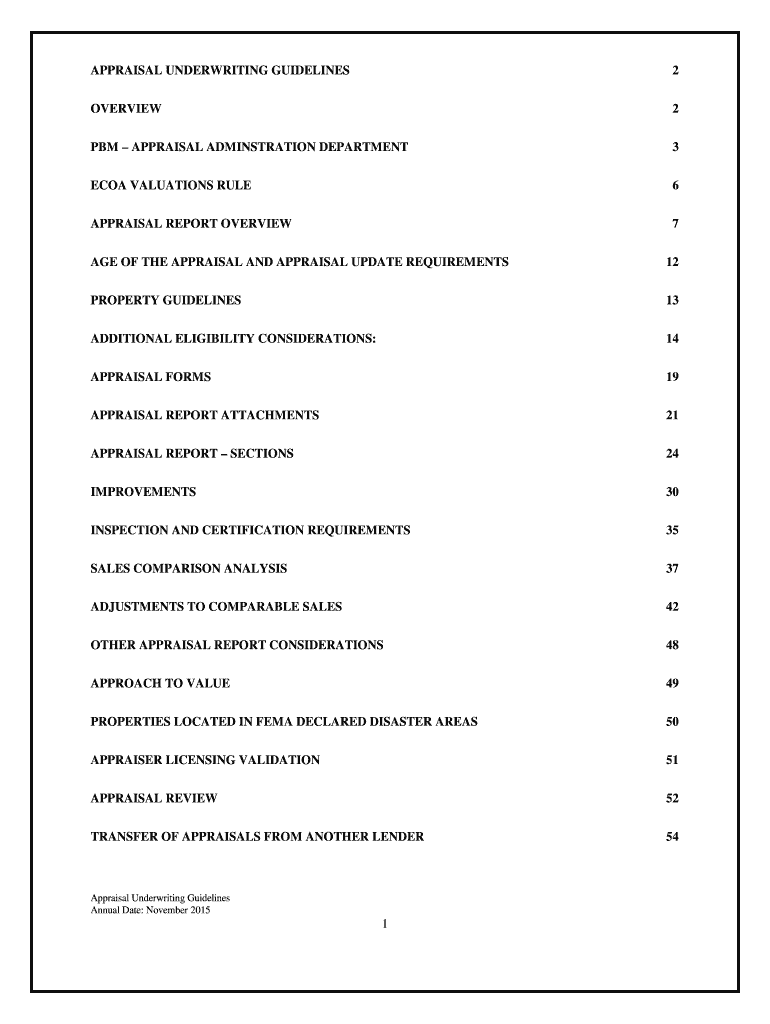 Fillable Online APPRAISAL UNDERWRITING GUIDELINES Fax Email Print