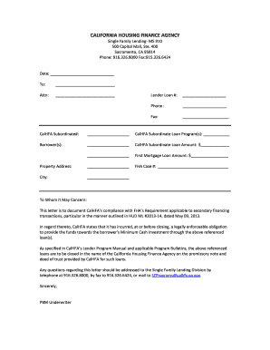 California Housing Finance Agency Compliance Letter