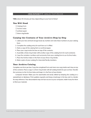 Archive Catalog Form