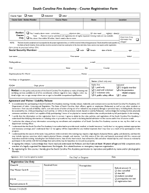 South Carolina Fire Academy Course Registration Form