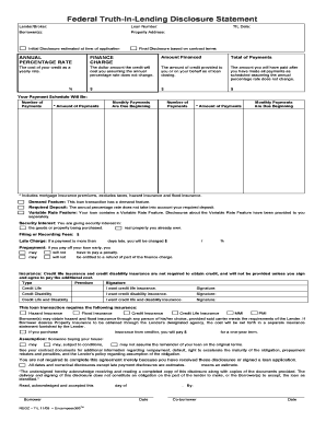 Federal Truth-In-Lending Disclosure Statement