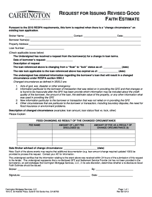 Request for Issuing Revised Good Faith Estimate