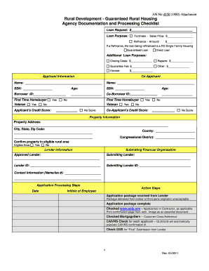 USDA Rural Development Guaranteed Housing Loan Checklist