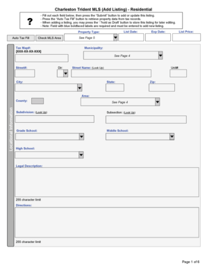 Charleston Trident MLS Residential Listing Form