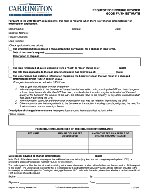 Request for Issuing Revised Good Faith Estimate