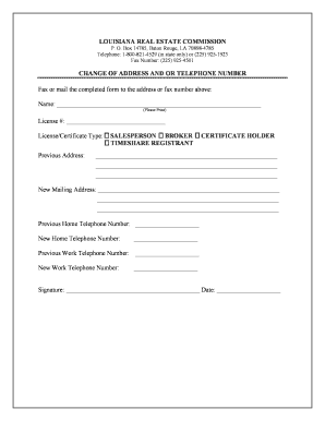 Louisiana Real Estate Commission Change of Address Form