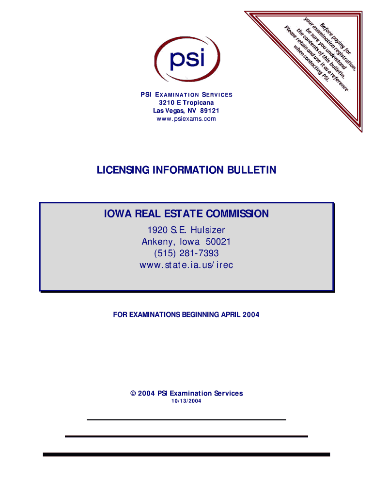 Fillable Online Licensing information bulletin iowa real estate