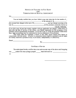 Notice of Failure to Pay Rent and Termination of Rental Agreement