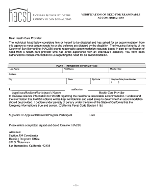 Verification of Need for Reasonable Accommodation
