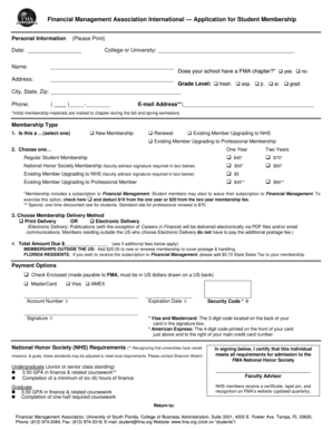 Financial Management Association Student Membership Application