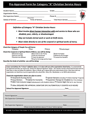 Christian Service Hours Pre-Approval Form