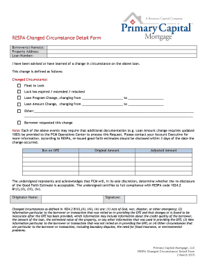 RESPA Changed Circumstance Detail Form