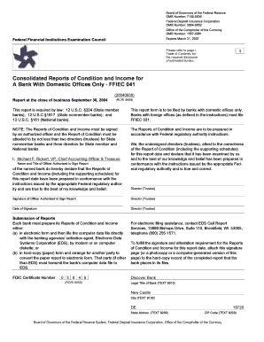 FFIEC 041 Consolidated Reports of Condition and Income