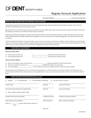 DF Dent Growth Funds Regular Account Application