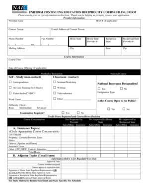 Uniform Continuing Education Reciprocity Course Filing Form