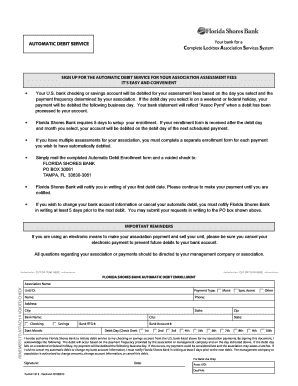 Florida Shores Bank Automatic Debit Enrollment Form